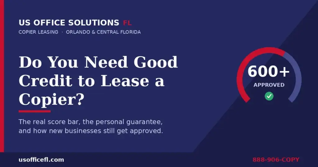 Business owner reviewing copier lease credit approval requirements at a Central Florida office